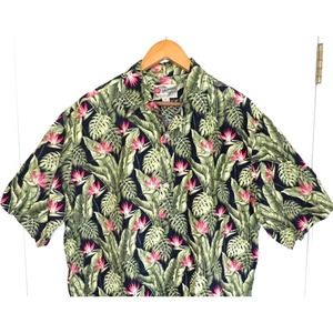 Hilo Hattie Men's XL Hawaiian Floral Tropical Shirt Short Sleeve Pullover Green
